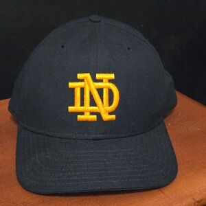 Vintage New Era Notre Dame Snapback Hat Navy Blue 90s Pro Model ND Logo Ball Cap